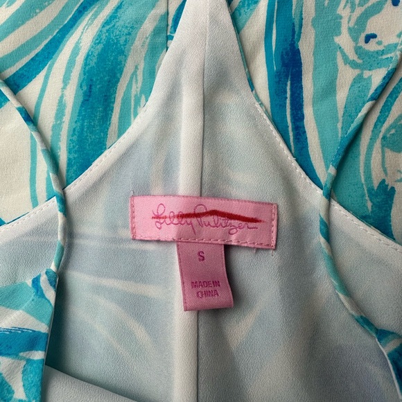 LILLY PULITZER Blue & White Belle Top Resort White Sea Ruffles | Size Small - Picture 9 of 12
